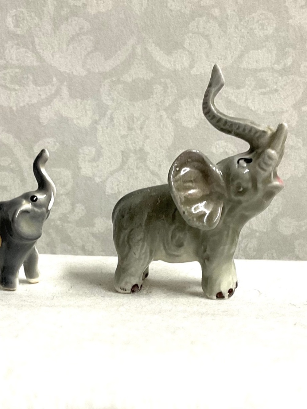 2 Elephant Porcelain Figurines  Bug House Japan Vintage